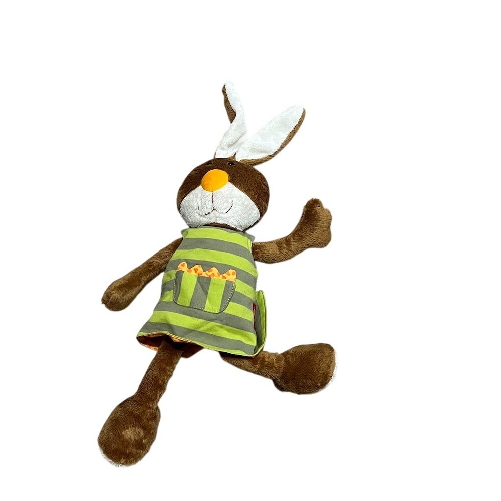 Sigikid Plush Bunny Rabbit Stuffed Animal Green Gray Striped Dress Easter
